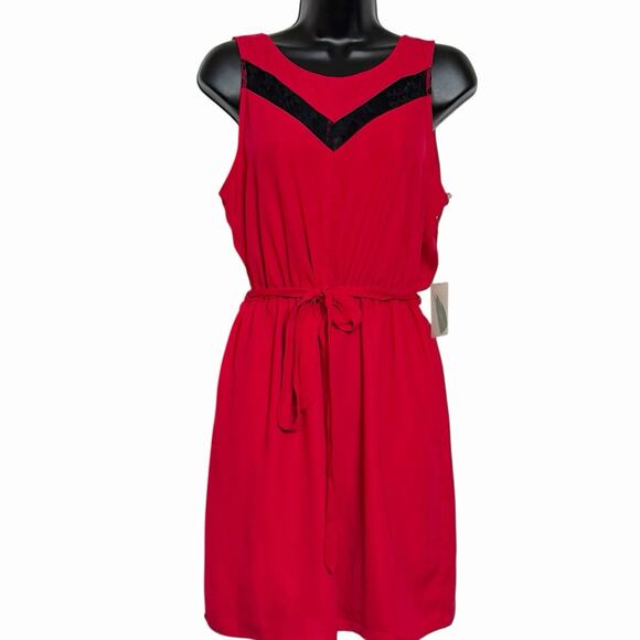 NWT RED SHEER BLACK LACE MESH MIDI DRESS FOREVER 21 TANK FLARE Y2K WHIMSIGOTH M - Picture 1 of 7